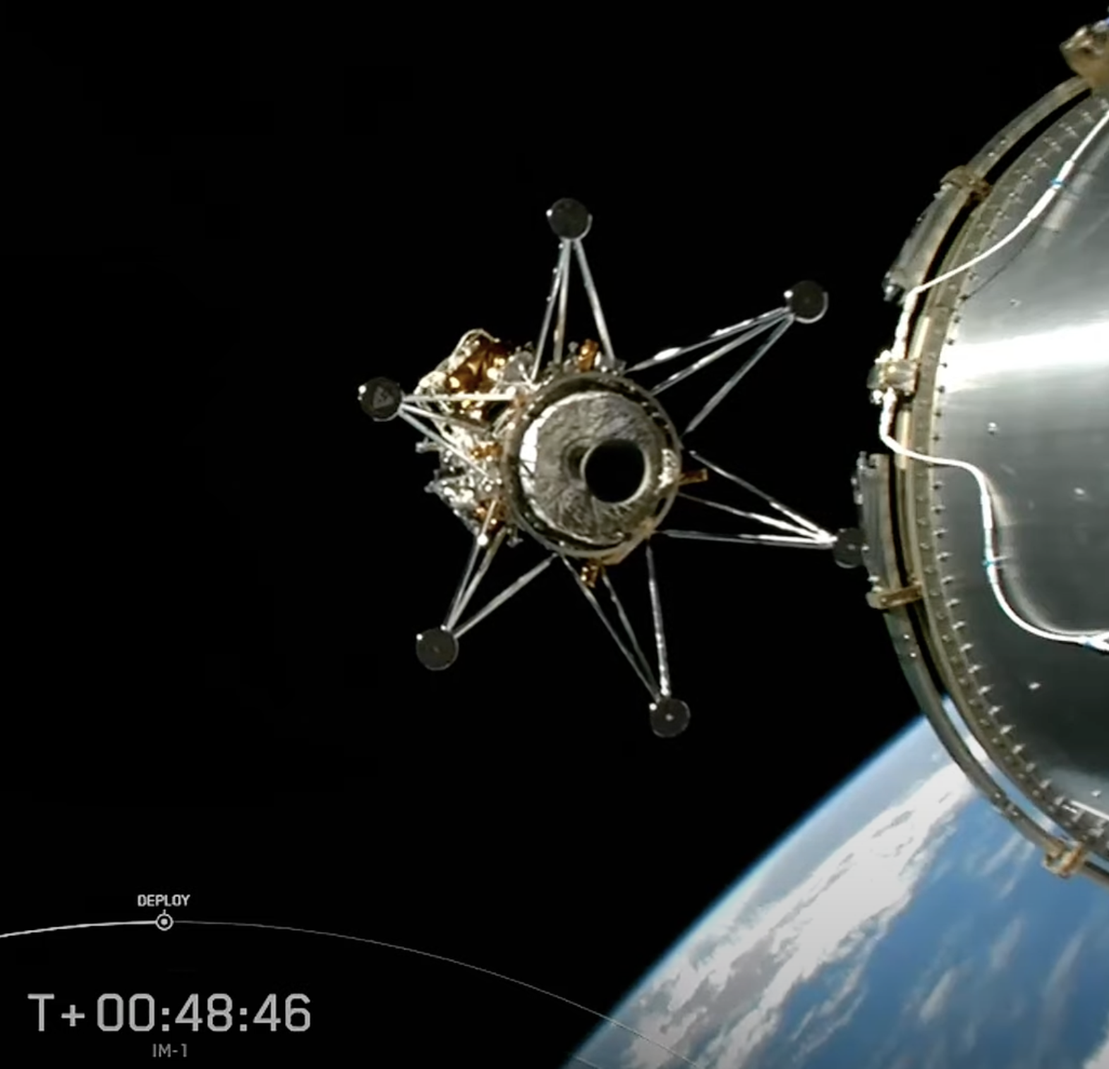 Отделение «Одиссея» от верхней ступени ракеты-носителя Falcon 9. Изображение SpaceX