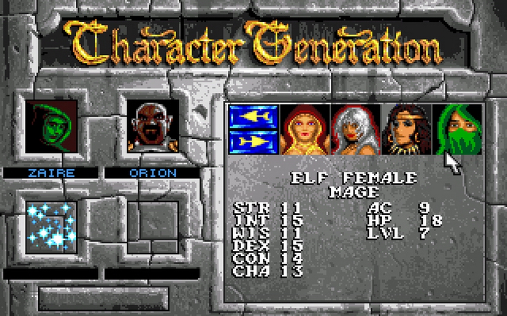 Создание персонажа в игре Eye of the Beholder (Westwood Associates, 1991 год)