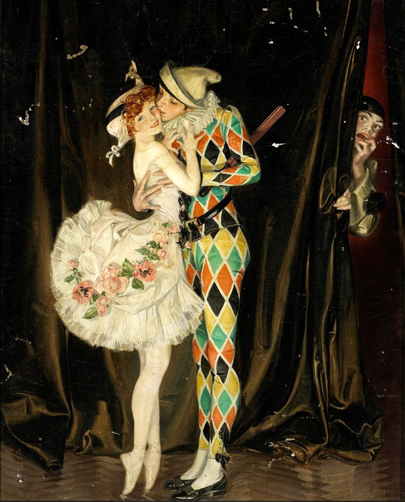 Арлекин и Коломбина. Картина Френка Ксавье Лейендекера (1877–1924)