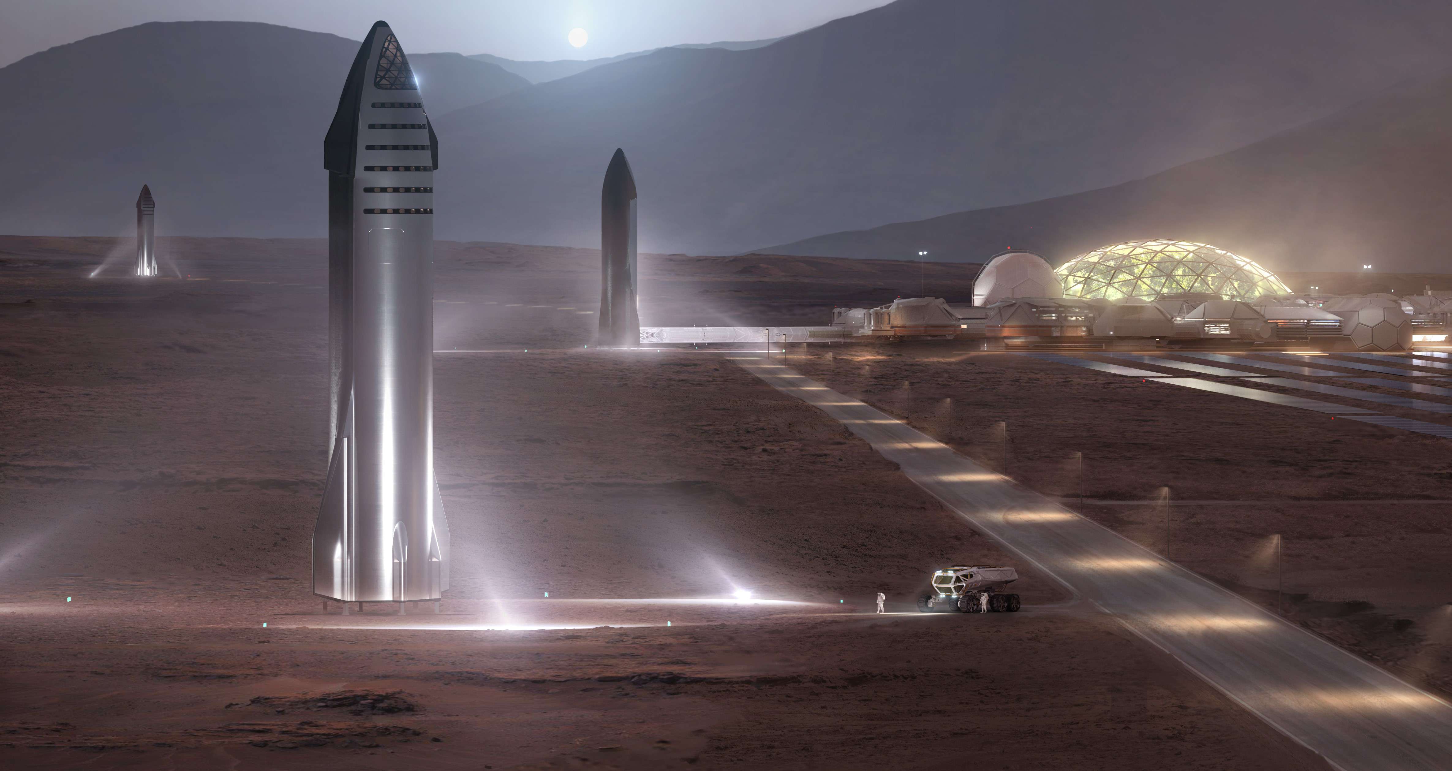Посадочная площадка Starship на Марсе. Фантазия художника. Изображение SpaceX