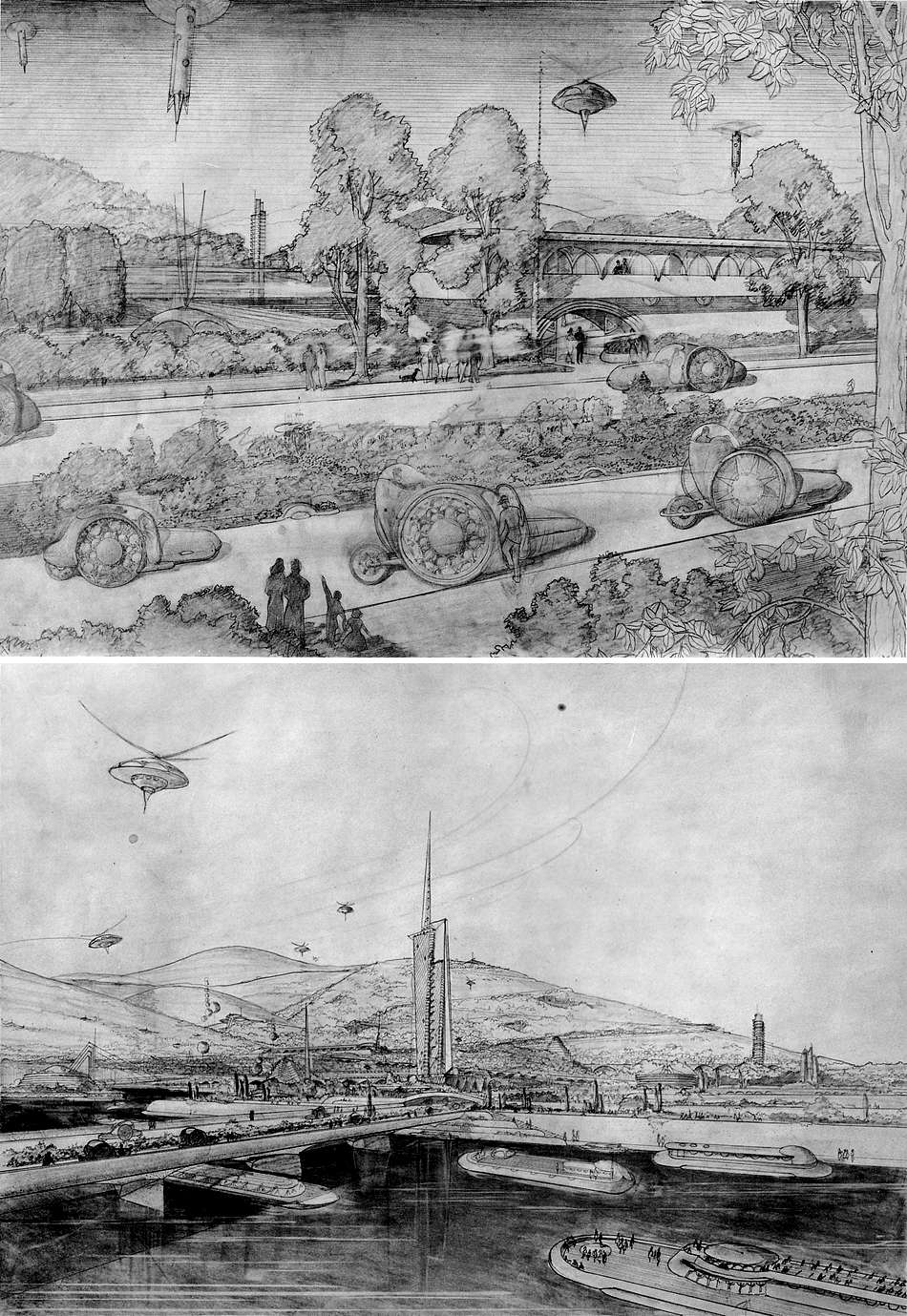Наброски Фрэнка Ллойда Райта к проекту «Broadacre City» («Википедия»)