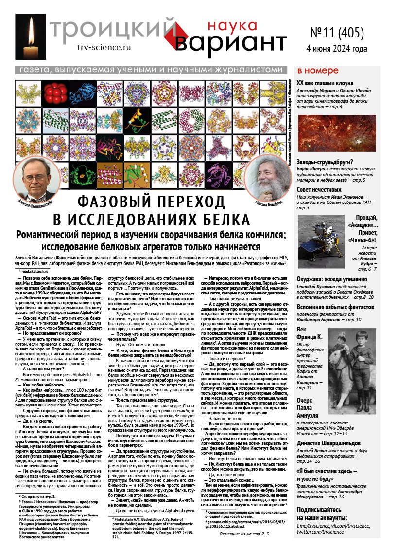 ТрВ № 11 (405) за 2024 г.: Фазовый переход в исследованиях белка