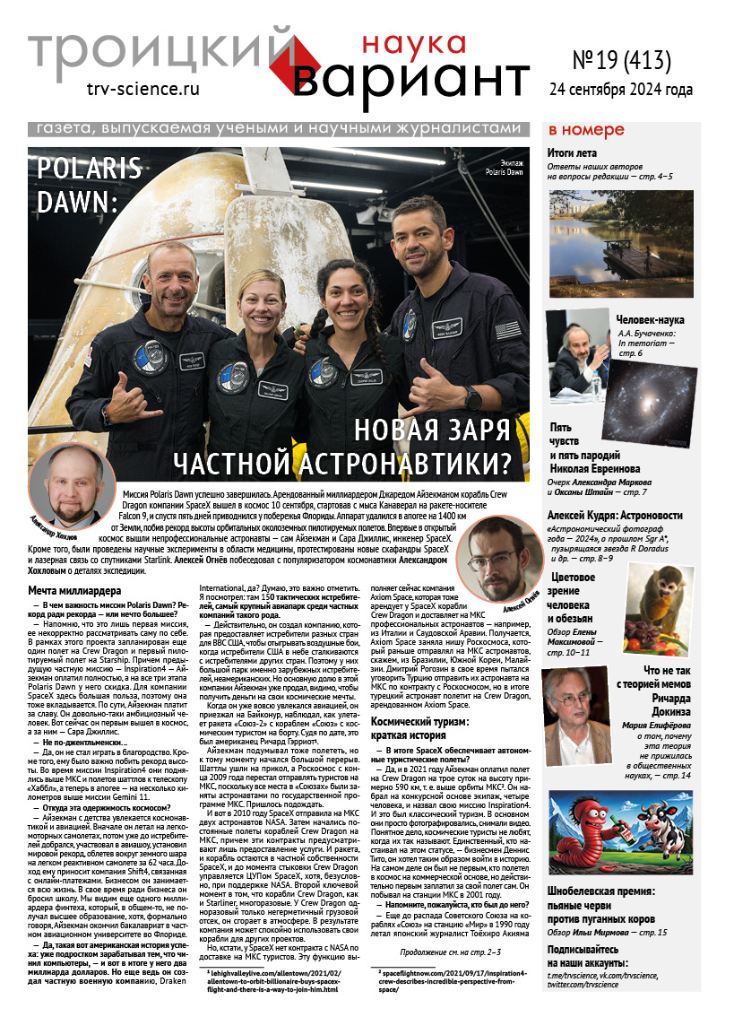 ТрВ № 19 (413) за 2024 г.: Polaris Dawn: новая заря частной астронавтики?