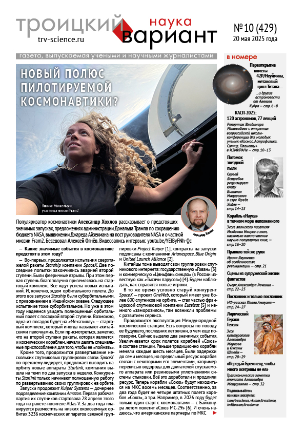 ТрВ № 10 (429) за 2025 г.: Новый полюс пилотируемой космонавтики?